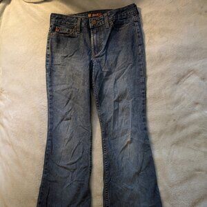 L.E.I. JEANS Blue 12 R Regular Dark Pants Denim Distressed Faded Flare